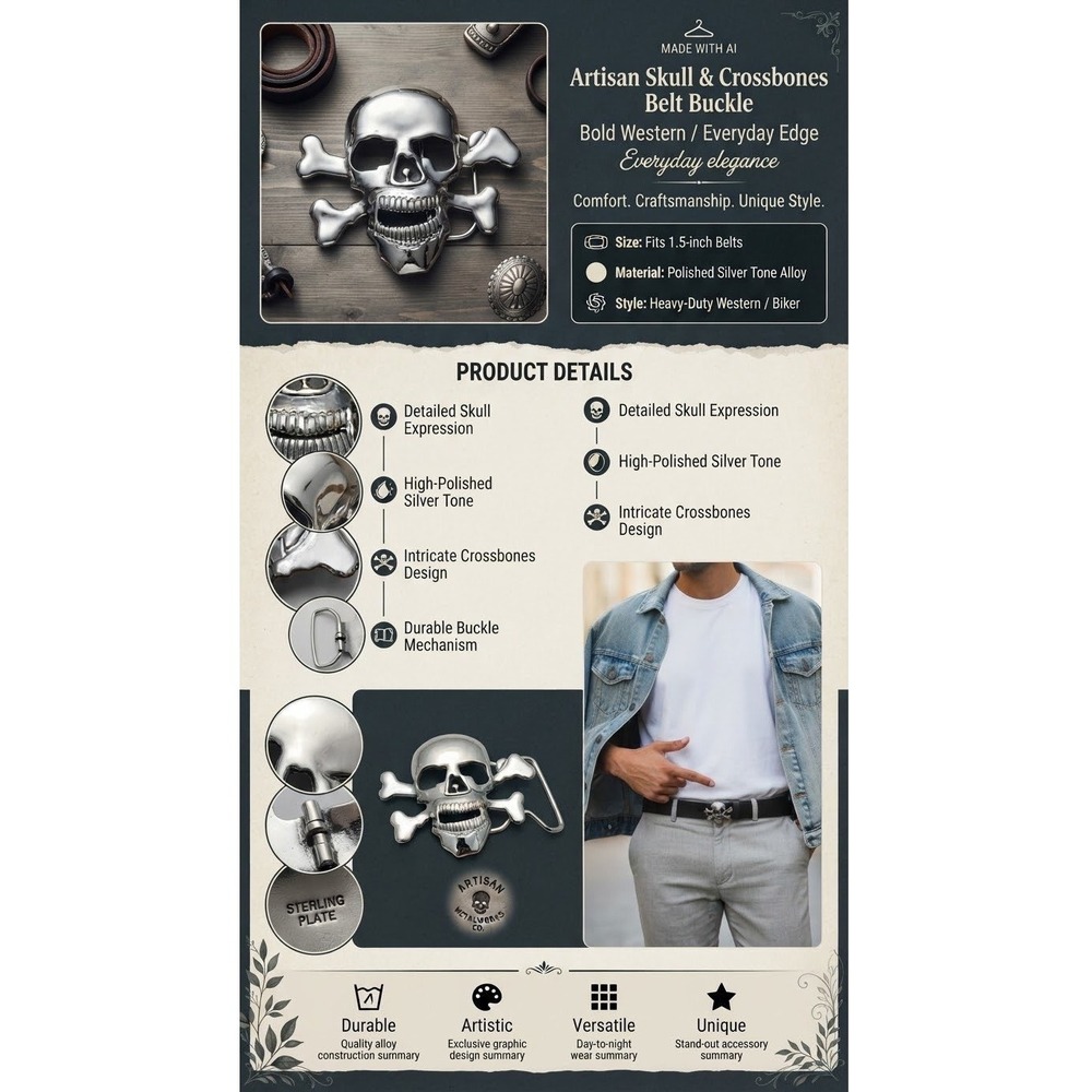 Skull and Cross Bones Belt Buckle